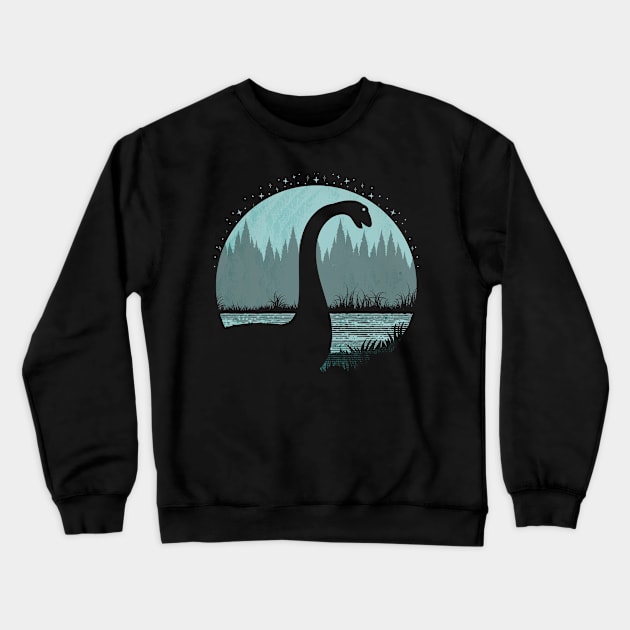 Loch Ness Monster Nessie Full Moonlight Crewneck Sweatshirt by Tesszero